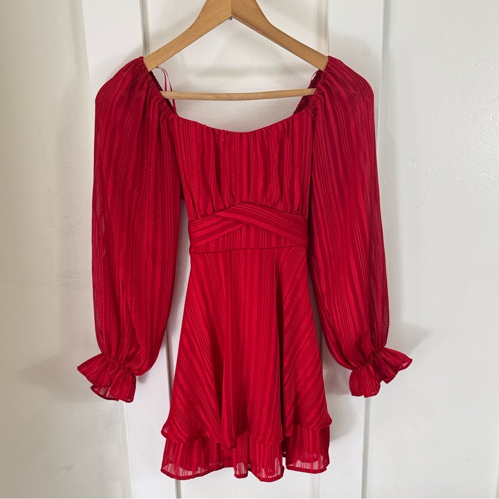Red Kids Girls Formal Dress Dillards Size 10 Puff Sleeves Coquette Holiday Event